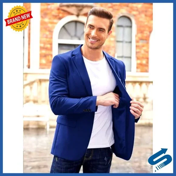 Slim Fit Sport Coat Blazer One Button Business Casual Jacket Polyester Spandex